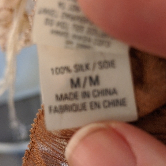 Elie Tahari Silk Boho Cream Brown Floral Top - Picture 6 of 7